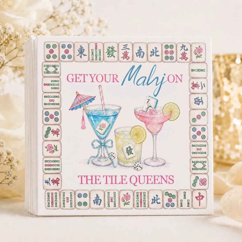 Custom Mahjong Cocktail Napkins - Personalized Birthday Gifts For Mahjong Players, Mom, Dad, Brother, Sister - Tiles Magic And Good Times