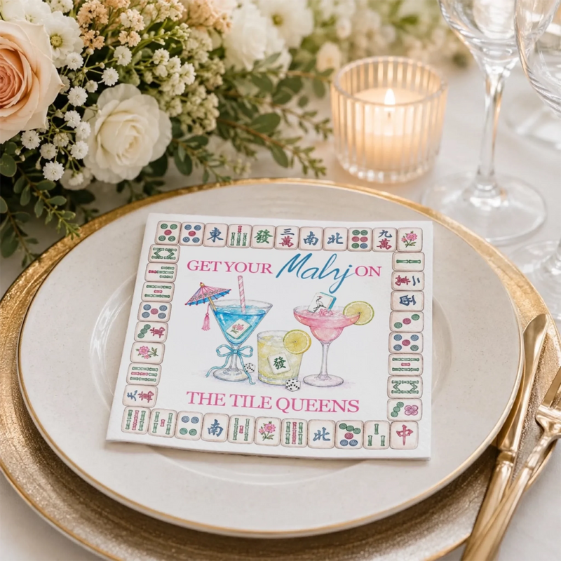 Custom Mahjong Cocktail Napkins - Personalized Birthday Gifts For Mahjong Players, Mom, Dad, Brother, Sister - Tiles Magic And Good Times