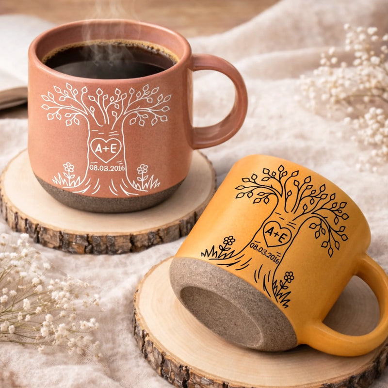 Custom Pottery Mug - Personalized Anniversary Wedding Gifts For Husband And Wife, Him And Her - Our Love Tree