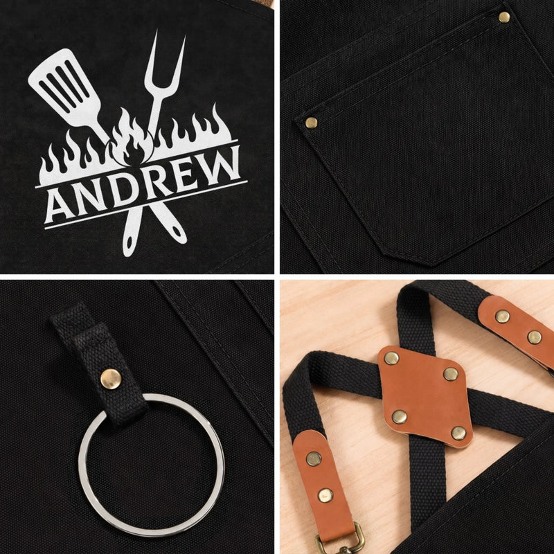 Custom Canvas Apron - Personalized Birthday Gifts For Husband, Son, Grandson, Brother, Grandpa, Dad, Yourself - Grill Sergeant On Duty