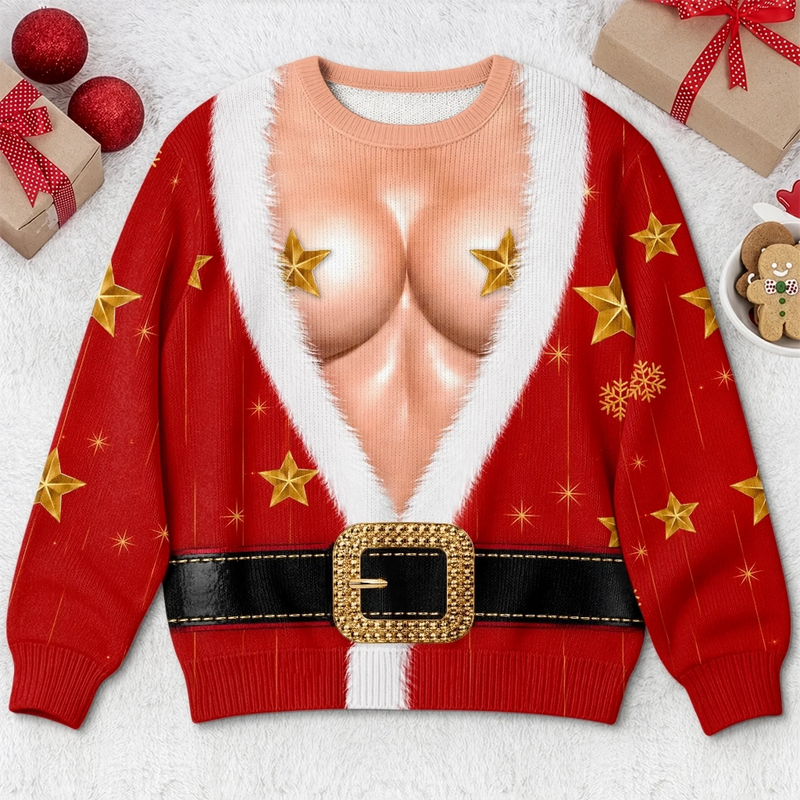 Custom Funny Ugly Sweatshirt - Personalized Christmas Birthday Gifts For Wife, Daughter, Besties, Sisters, Granddaughter, Grandma, Mom, Yourself - Starry Naughty Christmas