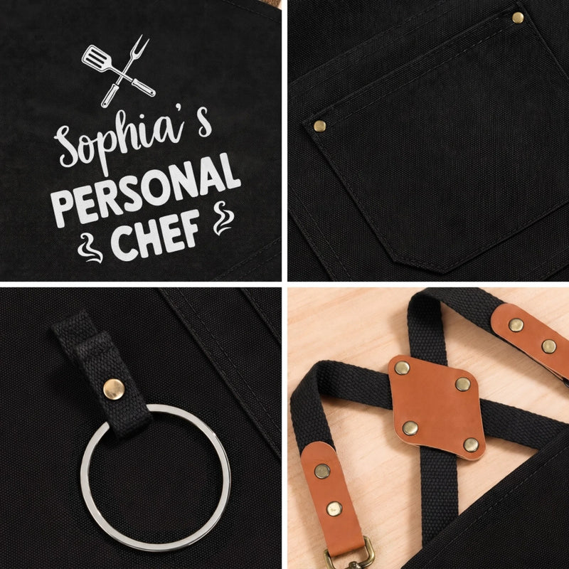 Custom Canvas Apron - Personalized Birthday Gifts For Husband, Son, Grandson, Brother, Grandpa, Dad, Yourself - Powered By Smoke And Fire