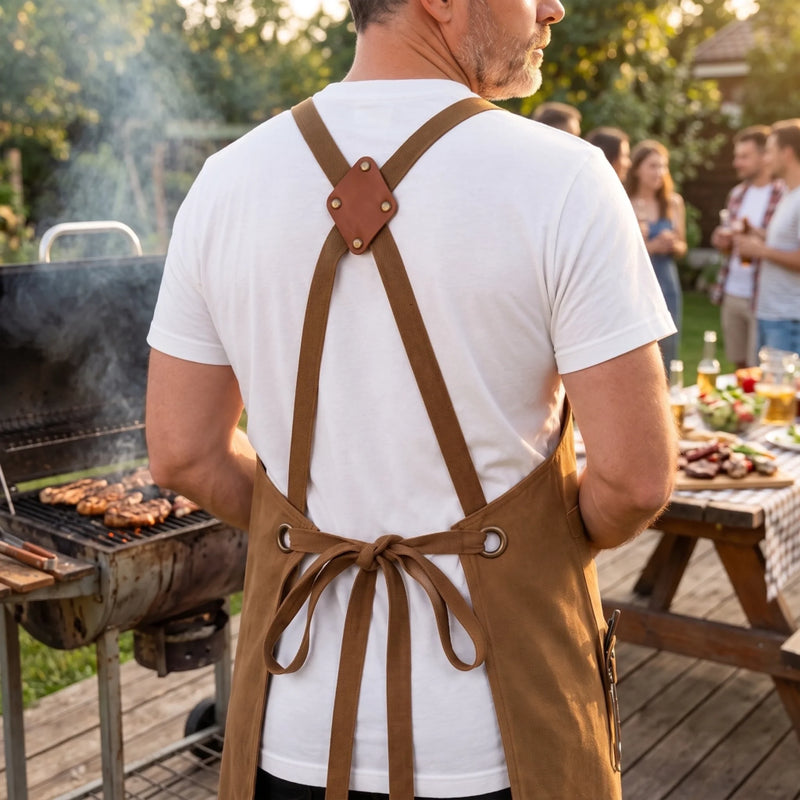 Custom Canvas Apron - Personalized Birthday Gifts For Husband, Son, Grandson, Brother, Grandpa, Dad, Yourself - Powered By Smoke And Fire