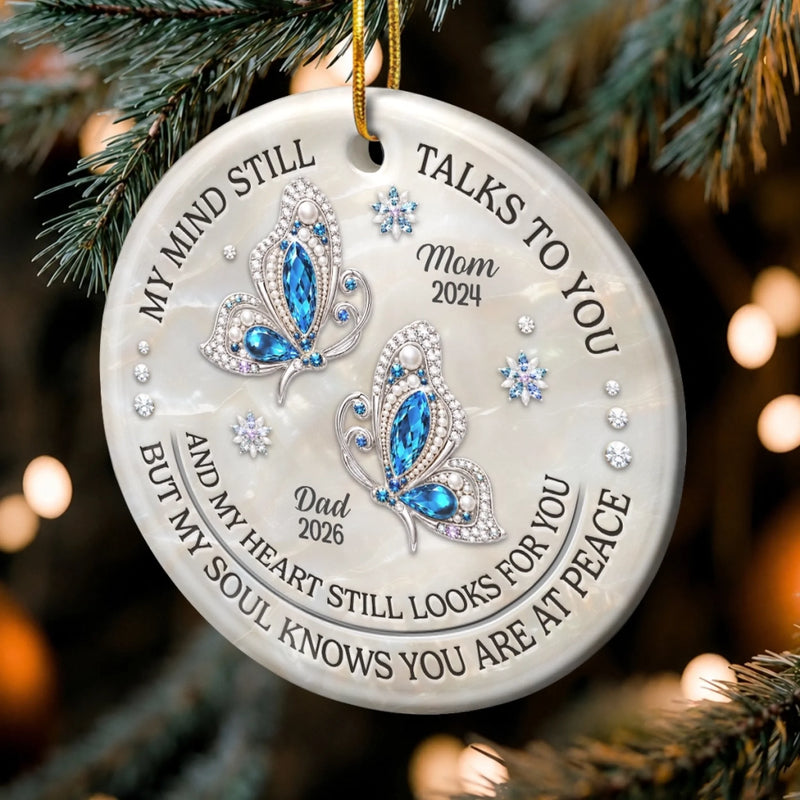 Custom Ceramic Ornament - Personalized Christmas Memorial Sympathy Gifts For Loss Of Mom, Dad - Gone But Never Forgotten