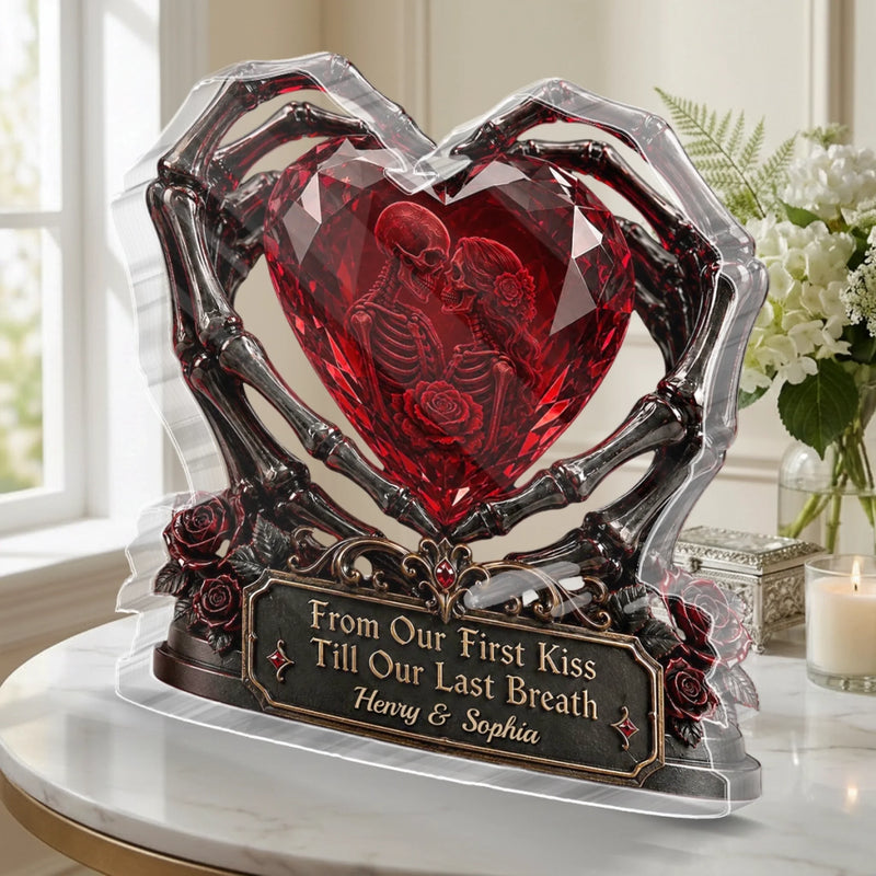 Custom Gothic Skeleton Acrylic Plaque - Personalized Halloween Decor, Anniversary Wedding Gifts For Husband And Wife, Him And Her - Together For Eternal Life Always