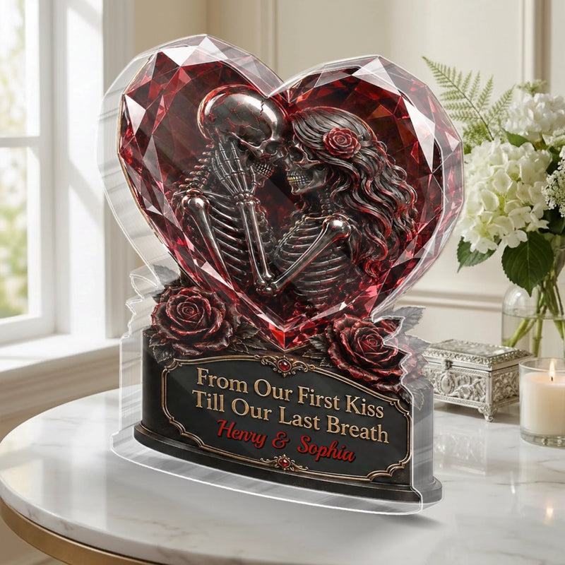 Custom Gothic Skeleton Acrylic Plaque - Personalized Halloween Decor, Anniversary Wedding Gifts For Husband And Wife, Him And Her - Dark And Beautiful Love Moments