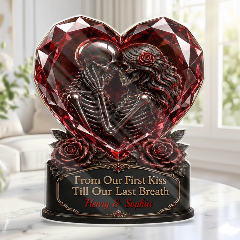 Custom Gothic Skeleton Acrylic Plaque - Personalized Halloween Decor, Anniversary Wedding Gifts For Husband And Wife, Him And Her - Dark And Beautiful Love Moments