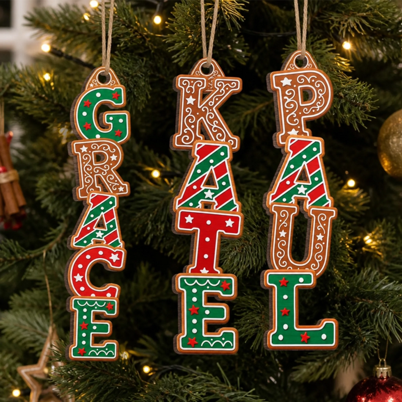 Custom Letter Wooden Ornament - Personalized Christmas Birthday Gifts For Mom, Dad, Brother, Sister - Joy Lives In Togetherness