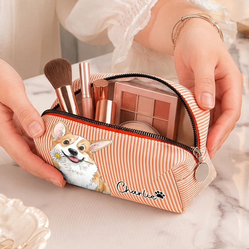 Custom Photo Seersucker Makeup Bag - Personalized Birthday Gifts For Dog Cat Lovers, Dog Dad And Mom, Cat Owners - My Favorite Little Companion