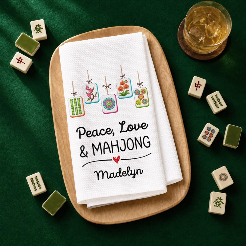 Custom Mahjong Kitchen Towel - Personalized Birthday Gifts For Mahjong Players, Mom, Dad, Brother, Sister - Look For You At Peace