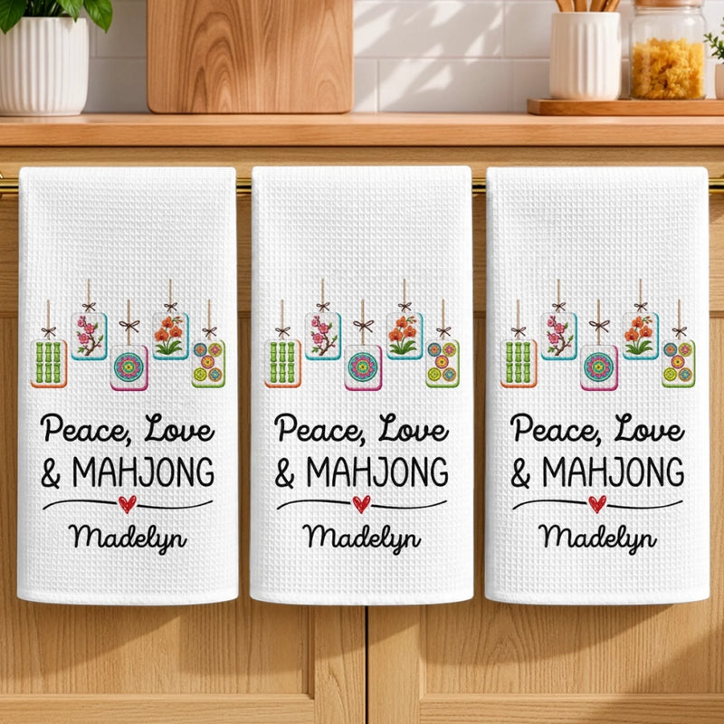Custom Mahjong Kitchen Towel - Personalized Birthday Gifts For Mahjong Players, Mom, Dad, Brother, Sister - Look For You At Peace