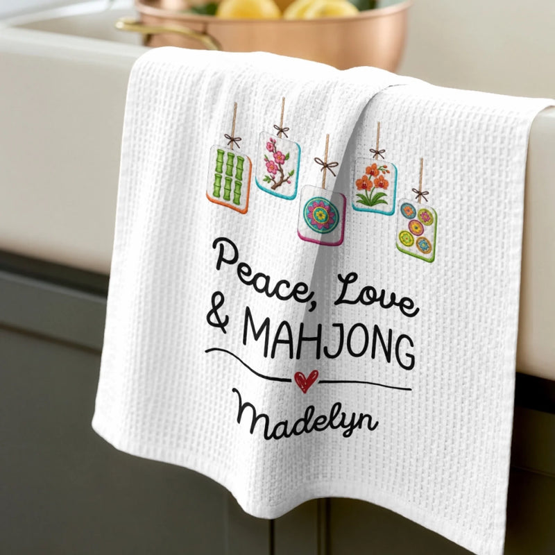 Custom Mahjong Kitchen Towel - Personalized Birthday Gifts For Mahjong Players, Mom, Dad, Brother, Sister - Look For You At Peace