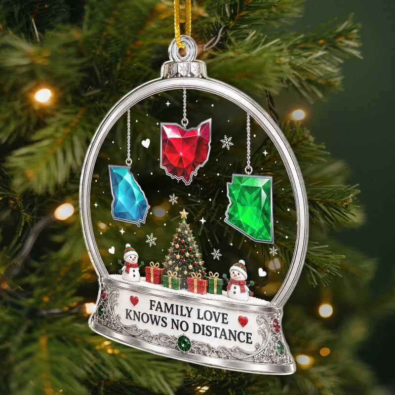 Custom Long Distance Acrylic Ornament - Personalized Christmas Birthday Gifts For Mom, Dad, Brother, Sister - Miles Apart Connected At Heart