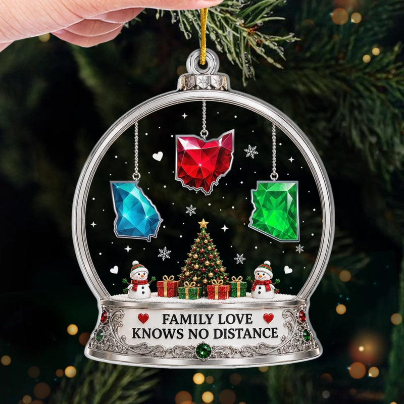 Custom Long Distance Acrylic Ornament - Personalized Christmas Birthday Gifts For Mom, Dad, Brother, Sister - Miles Apart Connected At Heart