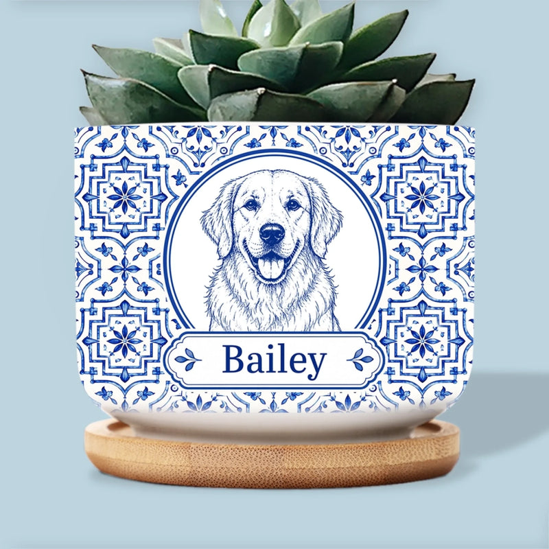 Custom Photo Home Decor Ceramic Plant Pot -  Personalized Pet Memorial Sympathy Gifts For Dogs, Cats - Pure Love