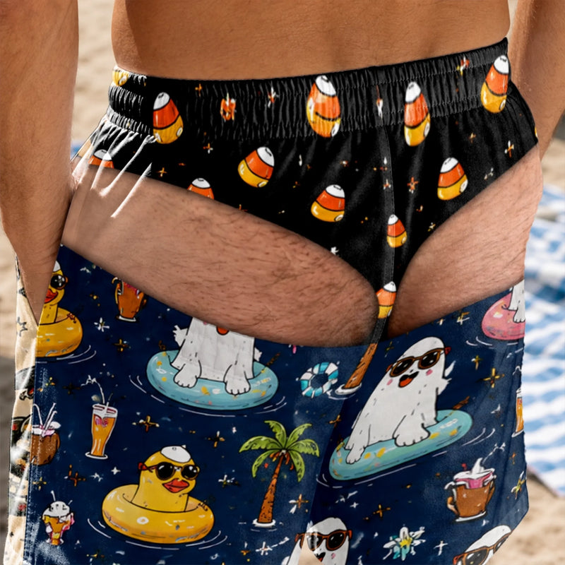 Custom Funny Men Swim Trunks - Personalized Halloween Birthday Gifts For Husband, Son, Grandson, Brother, Grandpa, Dad, Yourself - Too Cool To Boo