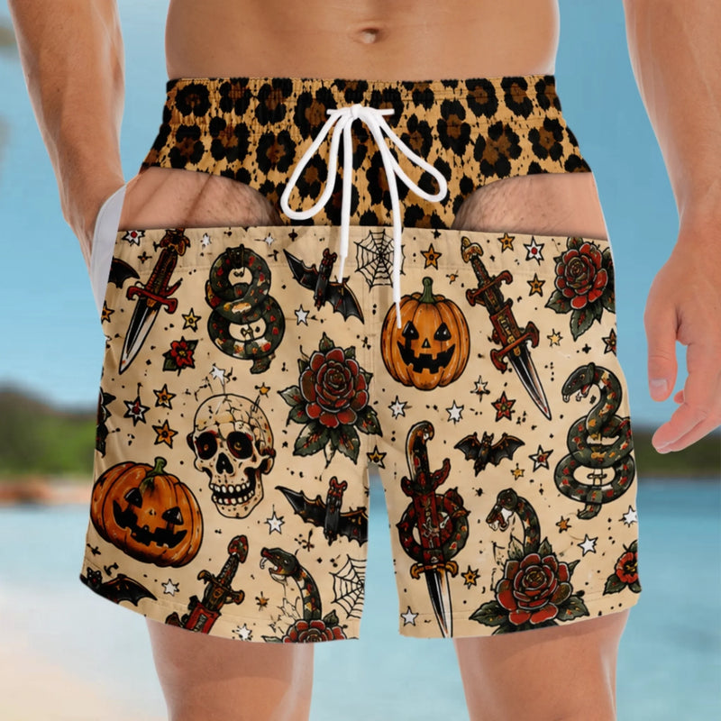 Custom Funny Men Swim Trunks - Personalized Halloween Birthday Gifts For Husband, Son, Grandson, Brother, Grandpa, Dad, Yourself - Too Cool To Boo