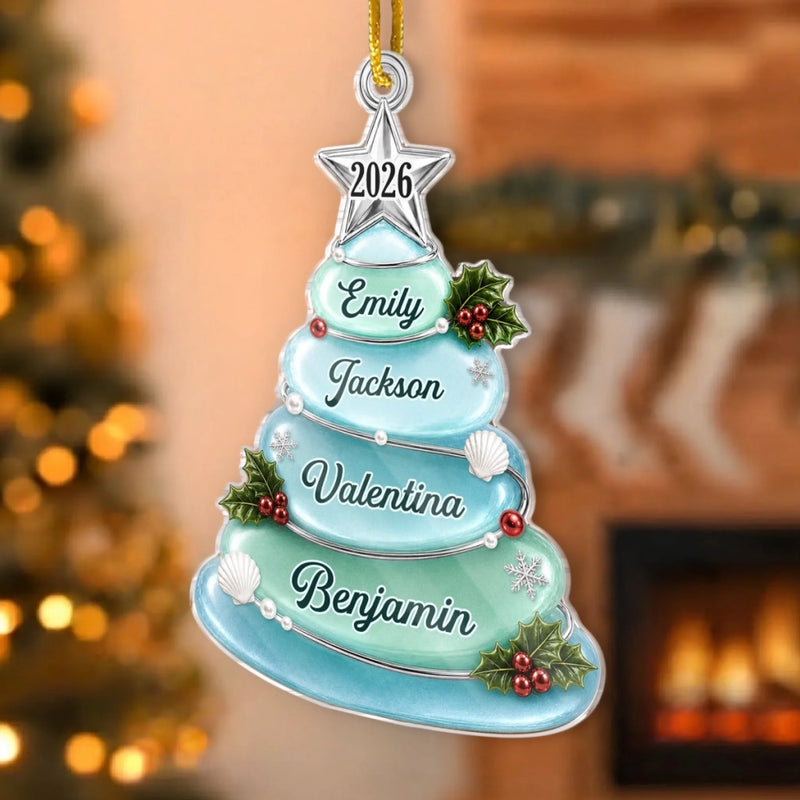 Custom Sea Glass Acrylic Ornament - Personalized Christmas Birthday Gifts For Mom, Dad, Brother, Sister - Salty Air Loving Family Together