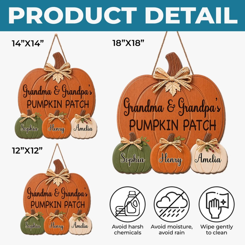 Custom Pumpkin Wood Sign - Personalized Birthday Gifts For Grandma, Grandpa - Cozy Autumn Grandkids