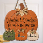 Custom Pumpkin Wood Sign - Personalized Birthday Gifts For Grandma, Grandpa - Cozy Autumn Grandkids