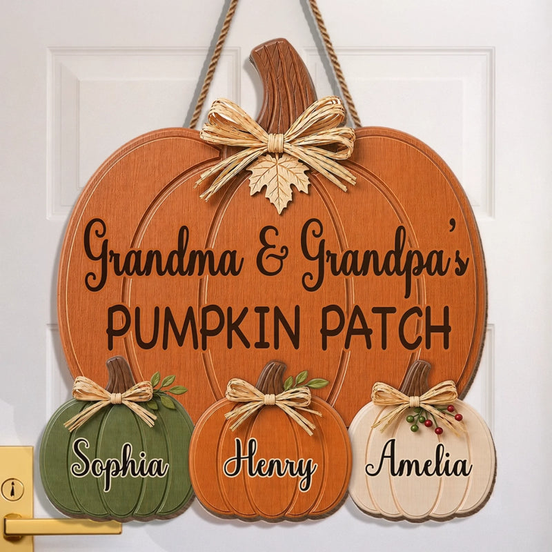 Custom Pumpkin Wood Sign - Personalized Birthday Gifts For Grandma, Grandpa - Cozy Autumn Grandkids