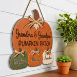 Custom Pumpkin Wood Sign - Personalized Birthday Gifts For Grandma, Grandpa - Cozy Autumn Grandkids
