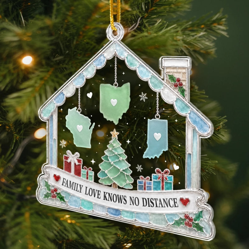 Custom Long Distance Acrylic Ornament - Personalized Christmas Birthday Gifts For Mom, Dad, Brother, Sister - Across The Map Connected Forever