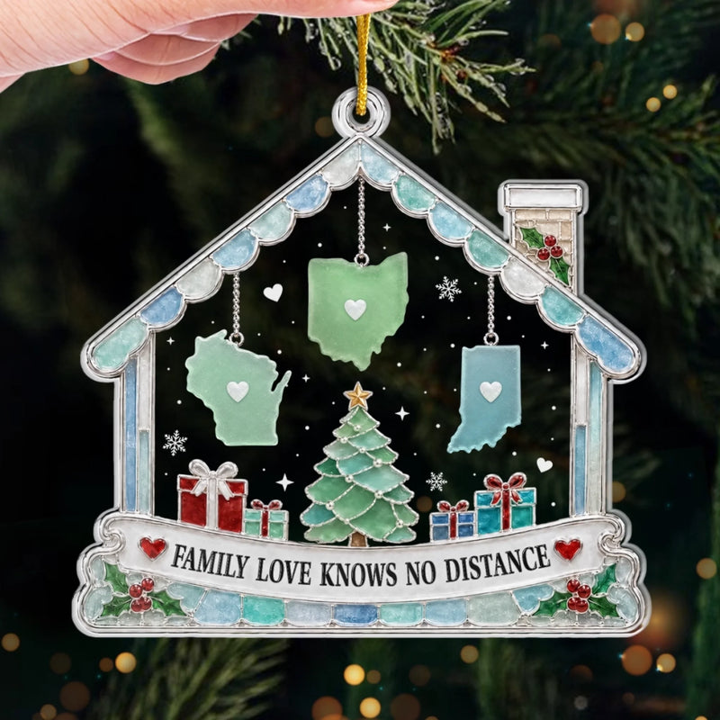 Custom Long Distance Acrylic Ornament - Personalized Christmas Birthday Gifts For Mom, Dad, Brother, Sister - Across The Map Connected Forever