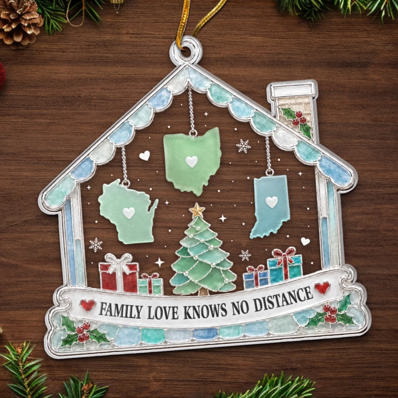 Custom Long Distance Acrylic Ornament - Personalized Christmas Birthday Gifts For Mom, Dad, Brother, Sister - Across The Map Connected Forever