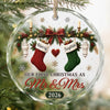 Custom First Christmas Circle Glass Ornament - Personalized Anniversary Christmas Wedding Gifts For Husband And Wife, Him And Her - Love Hanging On Tree