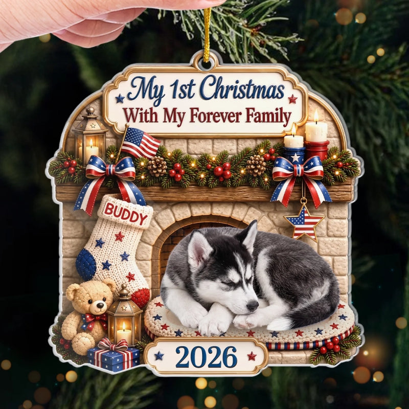 Custom Photo First Christmas Acrylic Ornament - Personalized Christmas Birthday Gifts For Dog Cat Lovers, Dog Dad And Mom, Cat Owners - Our Pup’s First Noel