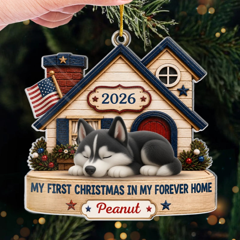 Custom First Christmas Acrylic Ornament - Personalized Christmas Birthday Gifts For Dog Cat Lovers, Dog Dad And Mom, Cat Owners - Loved In Forever Home