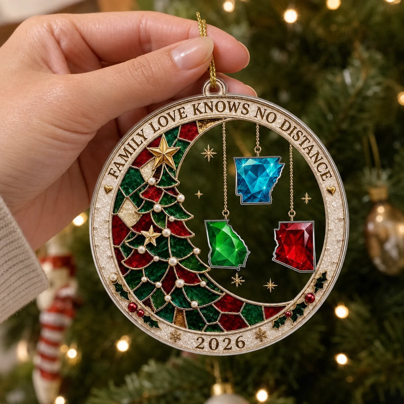 Custom Long Distance Acrylic Ornament - Personalized Christmas Birthday Gifts For Mom, Dad, Brother, Sister - Connected By Love