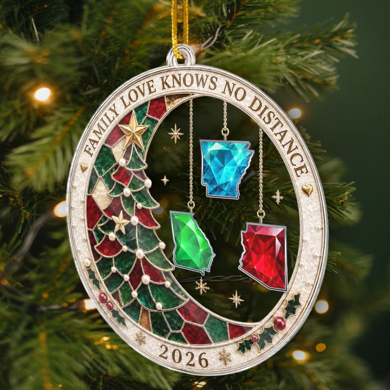 Custom Long Distance Acrylic Ornament - Personalized Christmas Birthday Gifts For Mom, Dad, Brother, Sister - Connected By Love