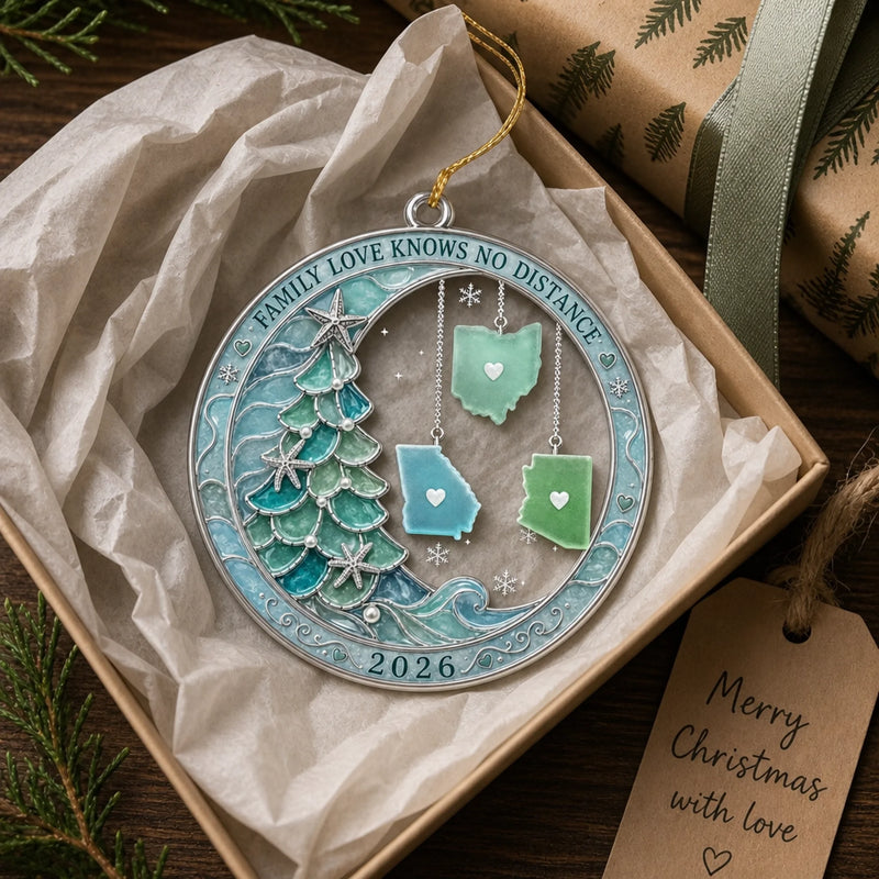 Custom Long Distance Acrylic Ornament - Personalized Christmas Birthday Gifts For Mom, Dad, Brother, Sister - Connected Through Love