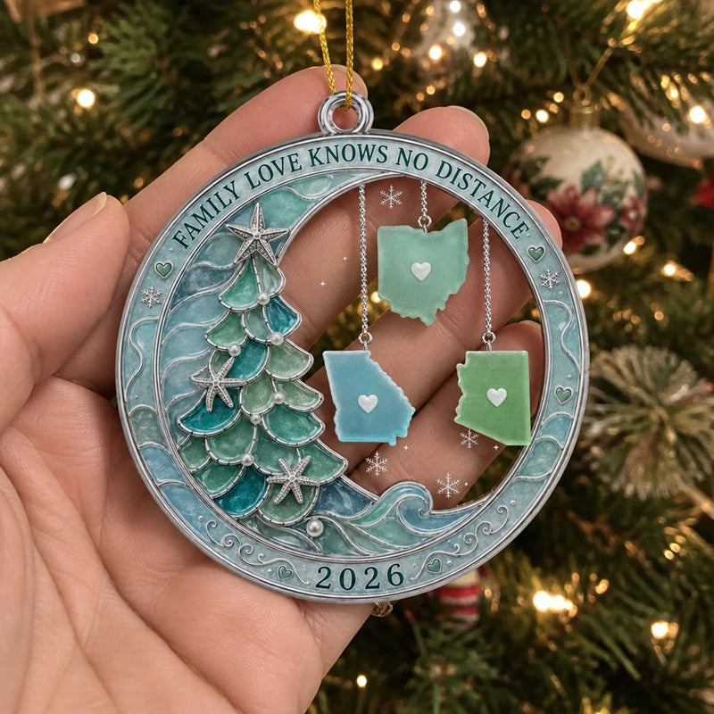 Custom Long Distance Acrylic Ornament - Personalized Christmas Birthday Gifts For Mom, Dad, Brother, Sister - Connected Through Love