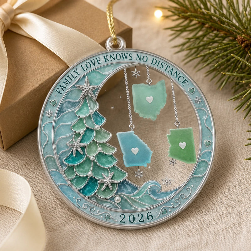 Custom Long Distance Acrylic Ornament - Personalized Christmas Birthday Gifts For Mom, Dad, Brother, Sister - Connected Through Love