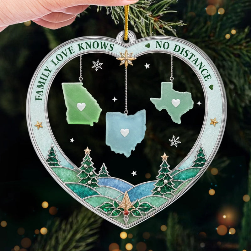 Custom Long Distance Acrylic Ornament - Personalized Christmas Birthday Gifts For Mom, Dad, Brother, Sister - Family Ties Us Together