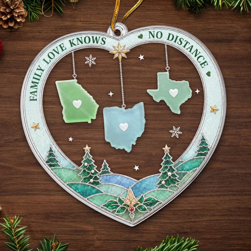 Custom Long Distance Acrylic Ornament - Personalized Christmas Birthday Gifts For Mom, Dad, Brother, Sister - Family Ties Us Together