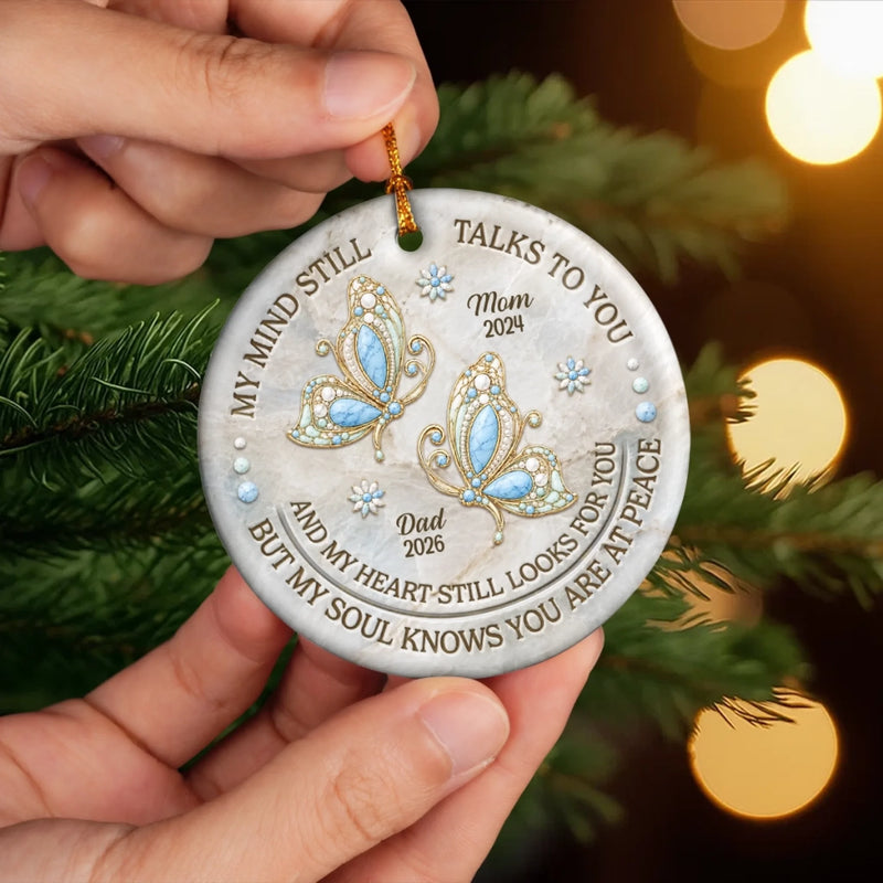 Custom Ceramic Ornament - Personalized Christmas Memorial Sympathy Gifts For Loss Of Mom, Dad - Your Memory Lives On Forever Here
