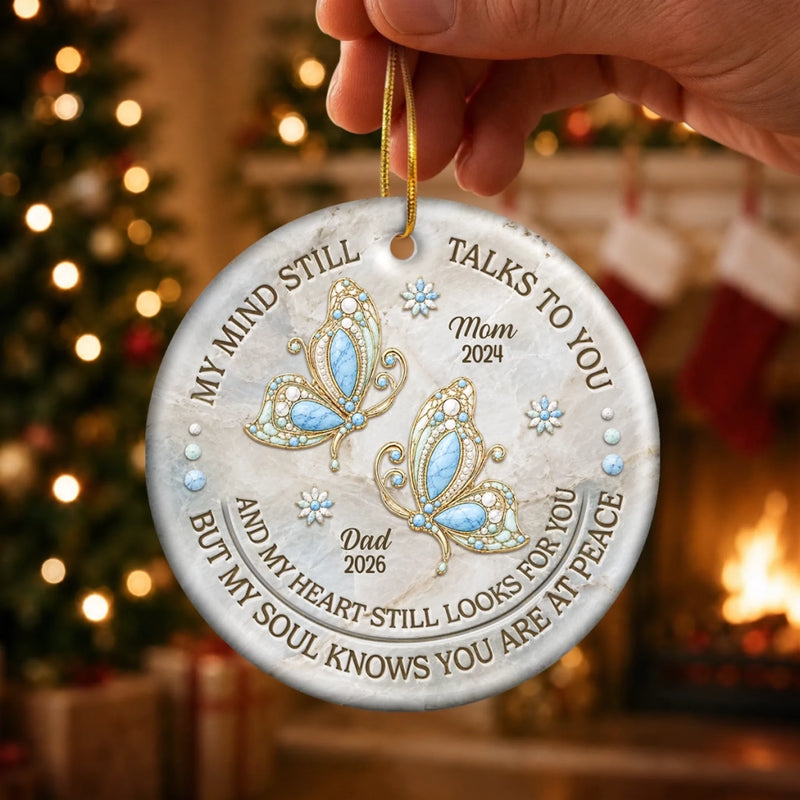 Custom Ceramic Ornament - Personalized Christmas Memorial Sympathy Gifts For Loss Of Mom, Dad - Your Memory Lives On Forever Here