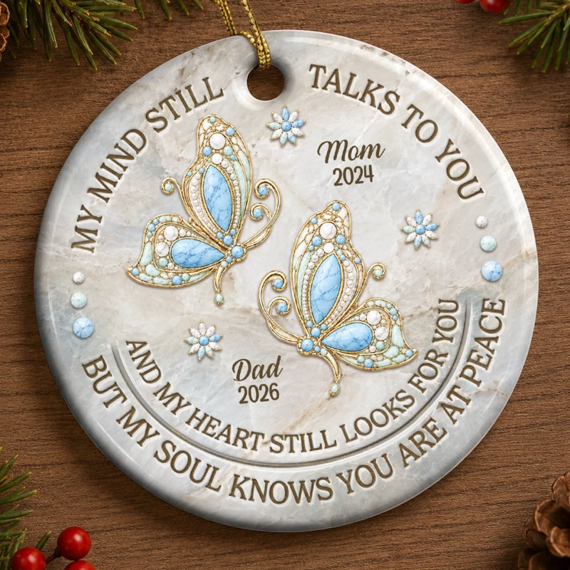 Custom Ceramic Ornament - Personalized Christmas Memorial Sympathy Gifts For Loss Of Mom, Dad - Your Memory Lives On Forever Here