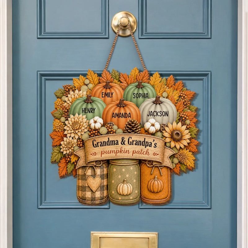 Custom Pumpkin Wood Sign - Personalized Birthday Gifts For Grandma, Grandpa - Gathered With Love