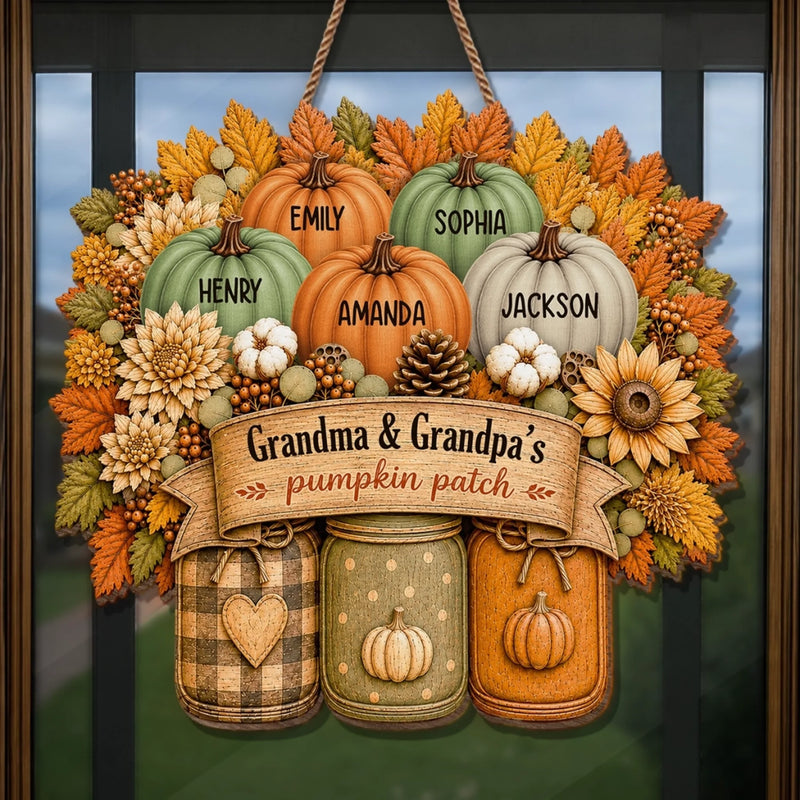 Custom Pumpkin Wood Sign - Personalized Birthday Gifts For Grandma, Grandpa - Gathered With Love