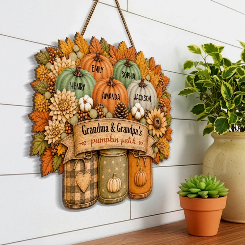 Custom Pumpkin Wood Sign - Personalized Birthday Gifts For Grandma, Grandpa - Gathered With Love