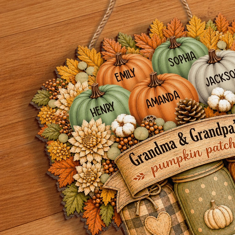 Custom Pumpkin Wood Sign - Personalized Birthday Gifts For Grandma, Grandpa - Gathered With Love
