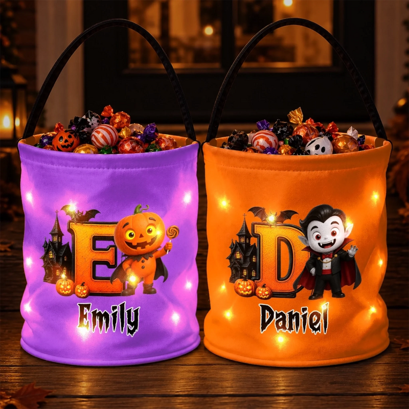 Custom LED Light Bucket Bag - Personalized Halloween Birthday Gifts For Kids - Mini Monster
