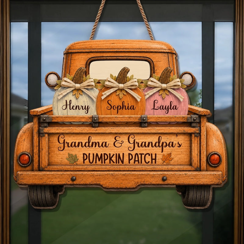 Custom Pumpkin Wood Sign - Personalized Birthday Gifts For Grandma, Grandpa - Our Family’s Pumpkin Patch