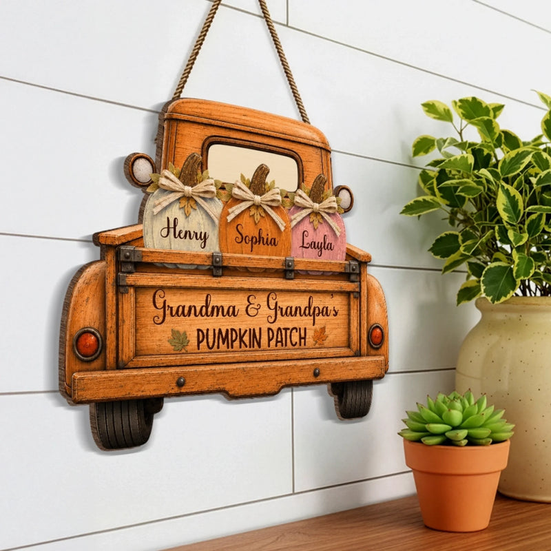 Custom Pumpkin Wood Sign - Personalized Birthday Gifts For Grandma, Grandpa - Our Family’s Pumpkin Patch