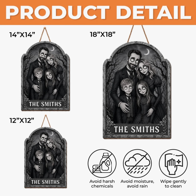 Custom Photo Wood Sign - Personalized Halloween Decor Birthday Gifts For Mom, Dad, Brother, Sister - Home Of The Creepy Family